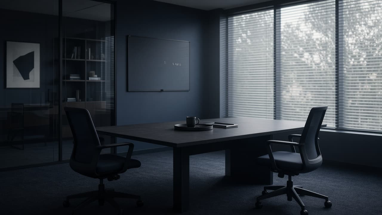 An empty interview room with two chairs